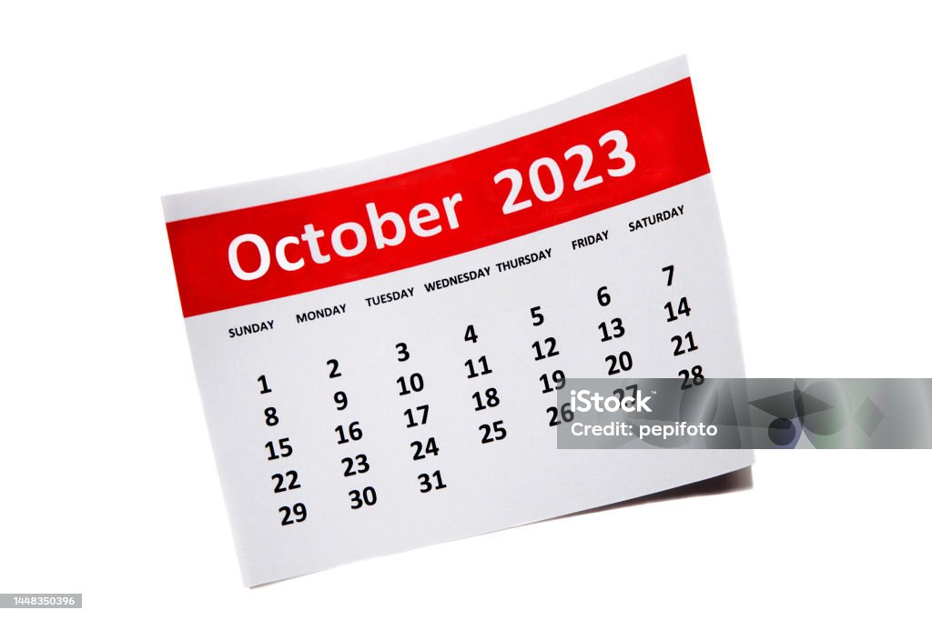 October 2023 Calendar October 2023 Calendar on white background 2023 Stock Photo