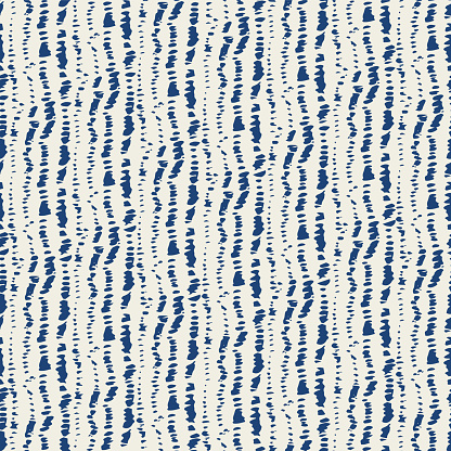 Macrame Tie Dye Seamless Pattern. Indigo Blue and Beige Geometric Monochrome Striped Textile Imitation. Ink Geometric Art Print. Shibory Minimalism Background. Contemporary Watercolor Japan Design.
