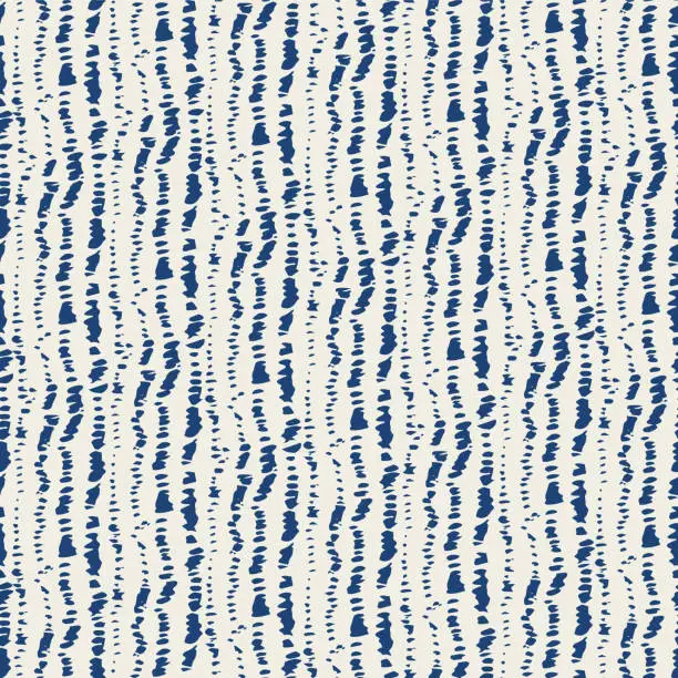 Vector illustration of Macrame Tie Dye Seamless Pattern. Contemporary Watercolor Japan Design. Shibory Minimalism Background. Indigo Blue and Beige Geometric Monochrome Striped Textile Imitation. Ink Geometric Art Print.
