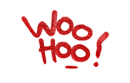 Woo Hoo shoutout written in graffiti style with rough texture isolated on white background