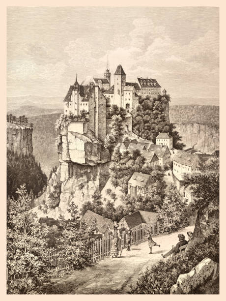 Castle Hohnstein built in 1353 in Saxon Switzerland 1888
The castle complex was probably built as a Bohemian border fortress to the margraviate of Meissen. The first documentary mentions are 1317 as Hoinstein and 1333 as territorium Honsteinense . 1353 the Bohemian nobleman Hinko I. Berka received the castrum Hohensstayn from Dubá as a fiefdom from the Bohemian king, the later Roman-German emperor Charles IV.
Original edition from my own archives
Source : Buch für Alle 1888
after W. Wollschläger
