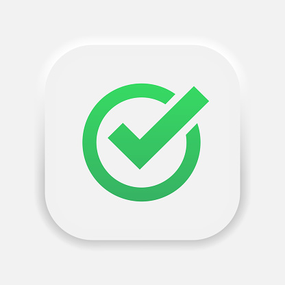 istock Check mark vector icon. Tick symbol. Positive checkmark for vote green gradient icon in neumorphism style. Vector EPS 10 1448357425