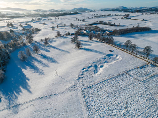 Aerial snow scenes in the Scottish Borders