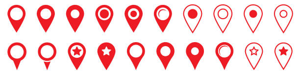 булавка карт. красный значок карты местоположения. - geo stock illustrations