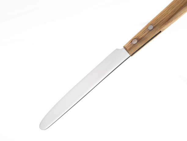 istock Wooden silver knife isolated on white background. Studio shot. 1448361308