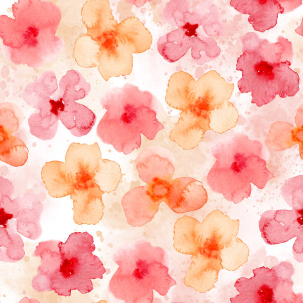 ilustrações de stock, clip art, desenhos animados e ícones de watercolor seamless pattern with abstract flowers in pink and beige colors. hand drawn floral illustration for wrapping paper or textile design. botanical floral background for banner or backdrop - coral pink abstract paint