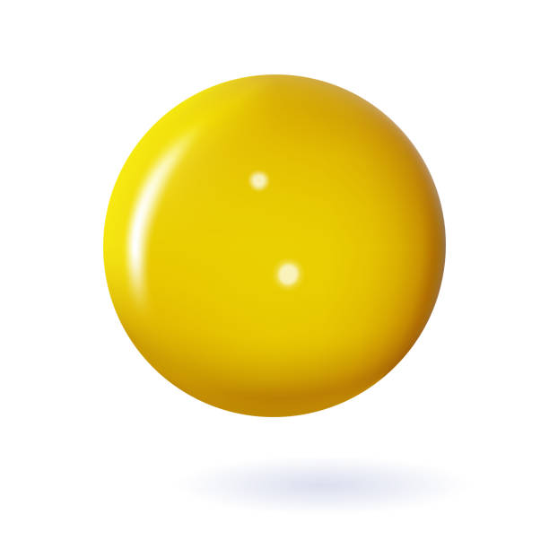 istock 3d yellow glossy plastic ball, vector circle geometric icon, round bubble for liquid oil, serum or skin cosmetic drop. Golden sphere. 1448362747