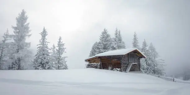 wooden ski chalet in the austrian mountains