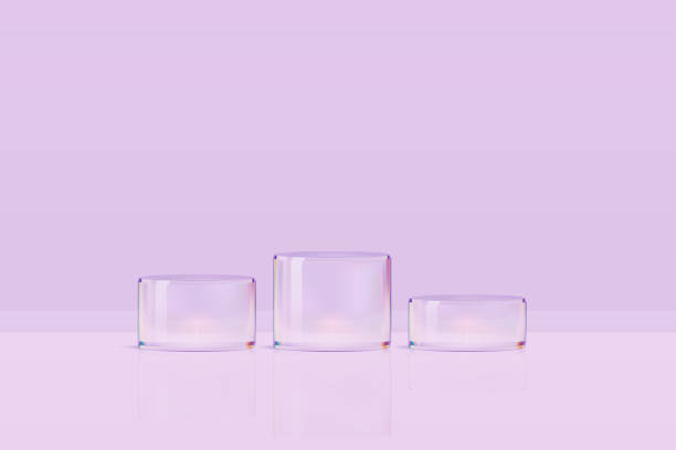 istock 3d glass podium. Beauty product display cosmetic minimal scene. Vector cosmetic promotion stage. 1448364185