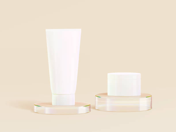 istock 3d glass podium. Beauty product display cosmetic minimal scene. Vector cosmetic promotion stage. 1448364229