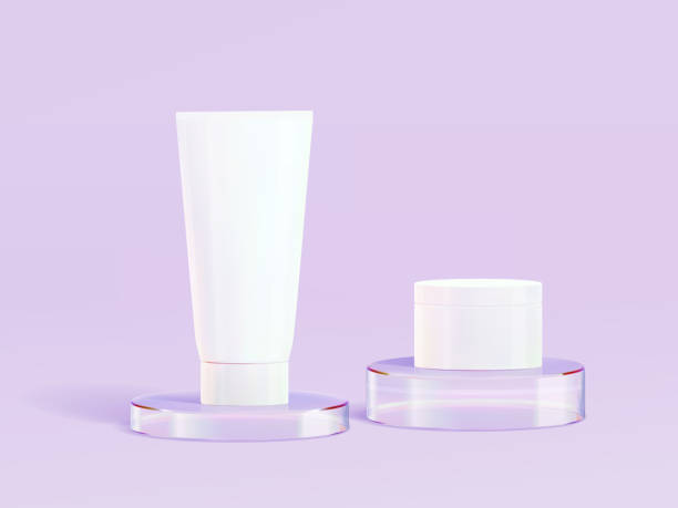istock 3d glass podium. Beauty product display cosmetic minimal scene. Vector cosmetic promotion stage. 1448364293