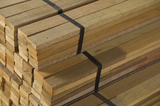 Stacked tropical wood timber