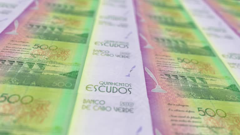 Cape Verdean Escudo Printing Press Machine Print out Current Escudo Banknotes, Seamless Loop, Cape Verdean Currency Background, 4K, Depth of Focus Smoot and Nice stock video