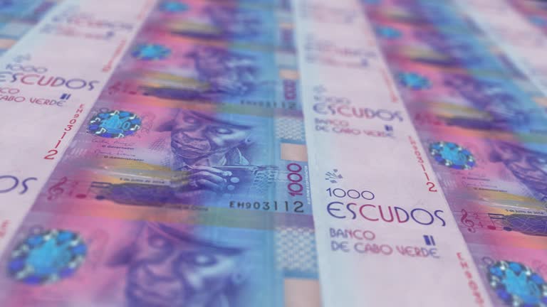 Cape Verdean Escudo Printing Press Machine Print out Current Escudo Banknotes, Seamless Loop, Cape Verdean Currency Background, 4K, Depth of Focus Smoot and Nice stock video
