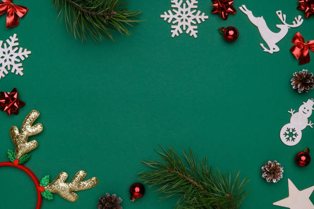 istock Christmas, winter composition. Frame on a green background.Christmas, winter, new year concept.Flat lay, top view. 1448368574