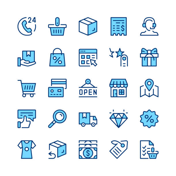 Ecommerce line icons. Blue color. Outline symbols. Vector line icons set vector art illustration