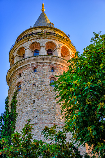 View of the galati tower in Istanbul at sunset