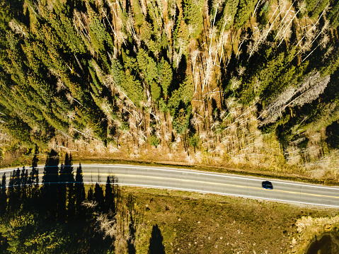 Aerial Photography Automobile Travel on Mountain Highway Transportation in Western Colorado Grand Mesa National Forest Photo Series