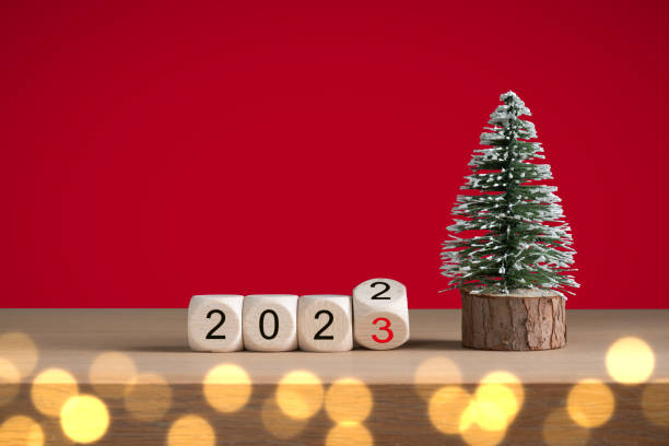 istock 2023 New Year's and Christmas concept on red background. 1448376051