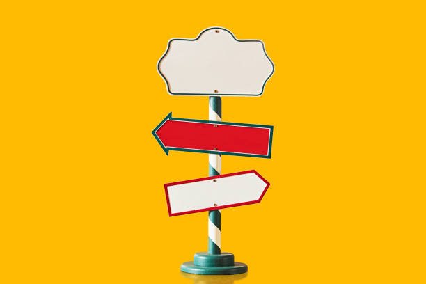 istock Blank information and directional sign on yellow background 1448376117