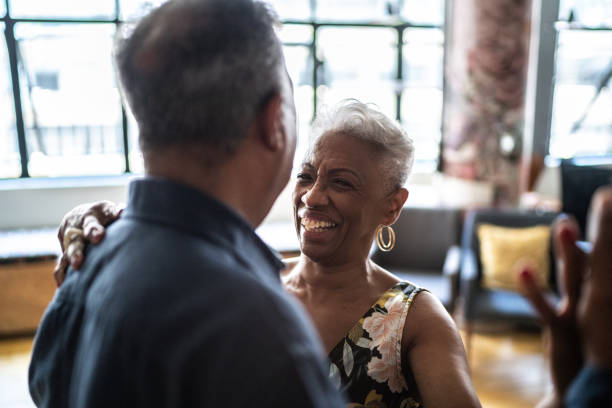 istock Senior couple dancing waltz in dance hall 1448376383