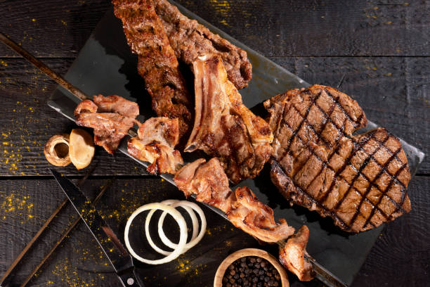 Mixed grill, adana kebab, meat skewers, steak