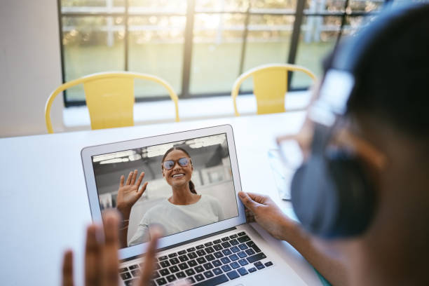 istock Laptop, virtual study meeting and students working on a university project together online. Elearning, collaboration and people greeting on a video call for academic work and discussion on a computer 1448377439