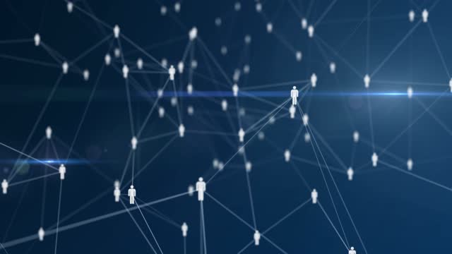 Plexus animation, People Social network Connection. Silhouettes icons of man connect together.