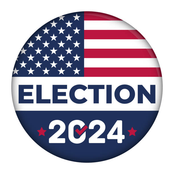 illustrations, cliparts, dessins animés et icônes de election présidentielle 2024 bouton de campagne de vote avec le drapeau des états-unis - vector illustration - republican president