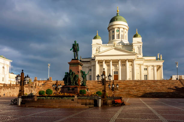 istock Helsinki cathedral and tzar Alexander II monument on Senate square, Finland 1448380089