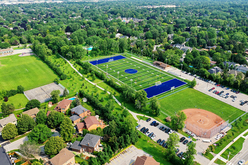 An aerial of sports facilities in Oakville, Ontario, Canada
