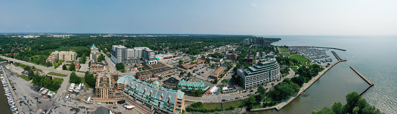 An aerial panorama of the Bronte area of Oakville, Ontario, Canada