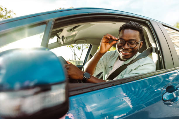 istock Cheerful African-American male car driver 1448383208