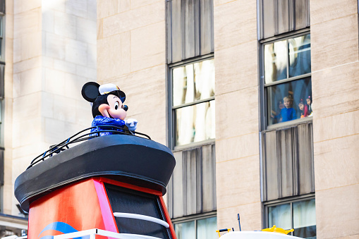 New York, USA - November 24, 2022: Annual Thanksgiving Macys parade with Mickey Mouse character