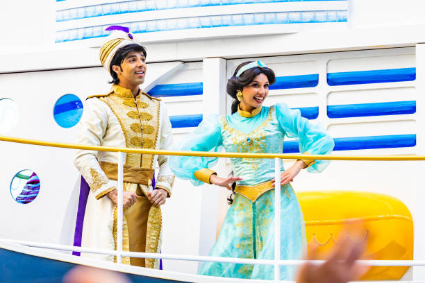New York, USA - November 24, 2022: Annual Thanksgiving Macys parade with aladdin and jasmine characters