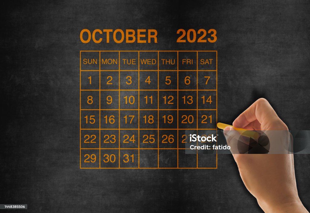 2023 calendar October on chalkboard 2023 Stock Photo