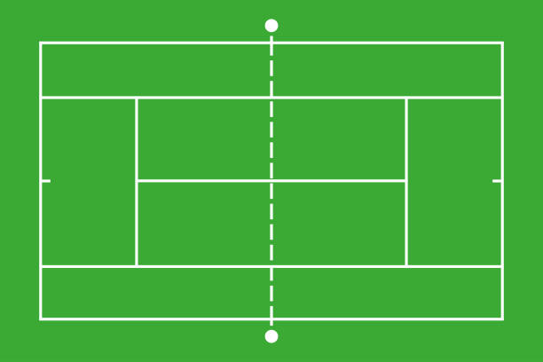 ilustrações de stock, clip art, desenhos animados e ícones de tennis court on a green background.vector illustration - tennis court aerial view vector