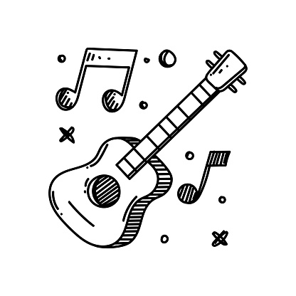 Guitar Line icon, Sketch Design, Pixel perfect, Editable stroke. Guitarist, Jazz Music, Music, Musical Note, Singer.