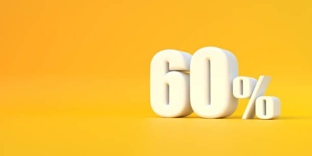 istock Glossy white sixty percent sign on yellow background 1448386933