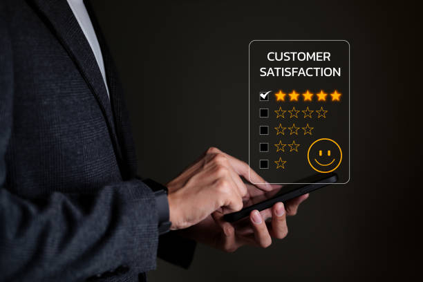 istock Customer review satisfaction feedback survey concept. User give rating to service excellent experience on mobile phone application, Client evaluate quality of service reputation ranking of business. 1448388428