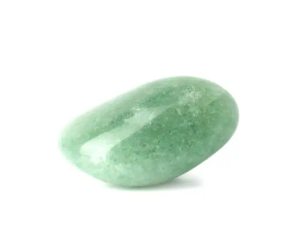 Mineral natural semiprecious stone aventurine green gemstone. Isolated on a white background. Geology.