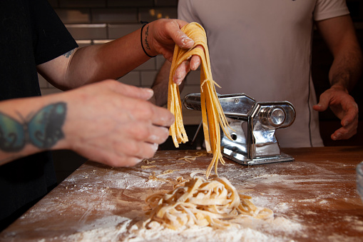 preparing homemade pasta in the kitchen at home
