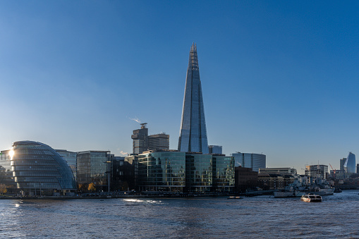 The view of the Shard building and the Thames river, cityscape of London, UK