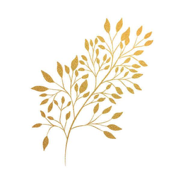 handgezeichnete goldfarbene zarte wildblumen. designelement für hochzeit, geburtstag, muttertag und andere grußkarten. - gold leaf stock-grafiken, -clipart, -cartoons und -symbole