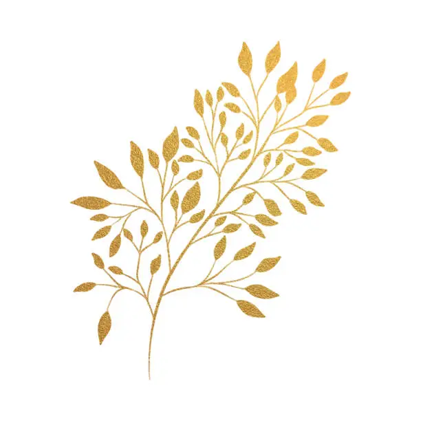 Vector illustration of Hand Drawn Gold Colored Delicate Wild Flowers. Design Element for Wedding, Birthday, Mother's Day and Other Greeting Cards.