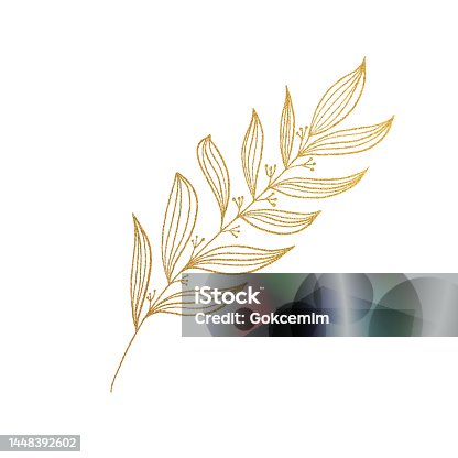 istock Hand Drawn Gold Colored Delicate Wild Flowers. Design Element for Wedding, Birthday, Mother's Day and Other Greeting Cards. 1448392602