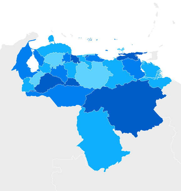 Venezuela High detailed Blue map with Regions vector art illustration
