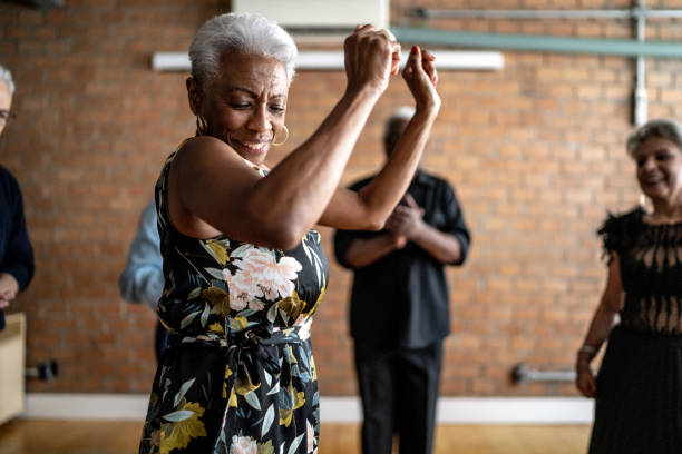 istock Senior woman dancing on a dance hall 1448396039