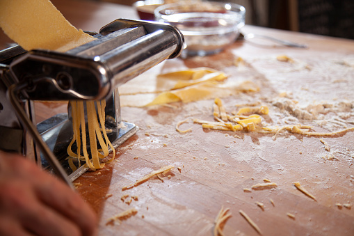 preparing homemade pasta in the kitchen at home
