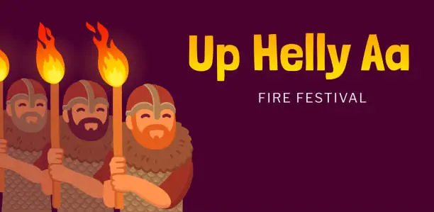 Vector illustration of Up Helly Aa fire festival banner